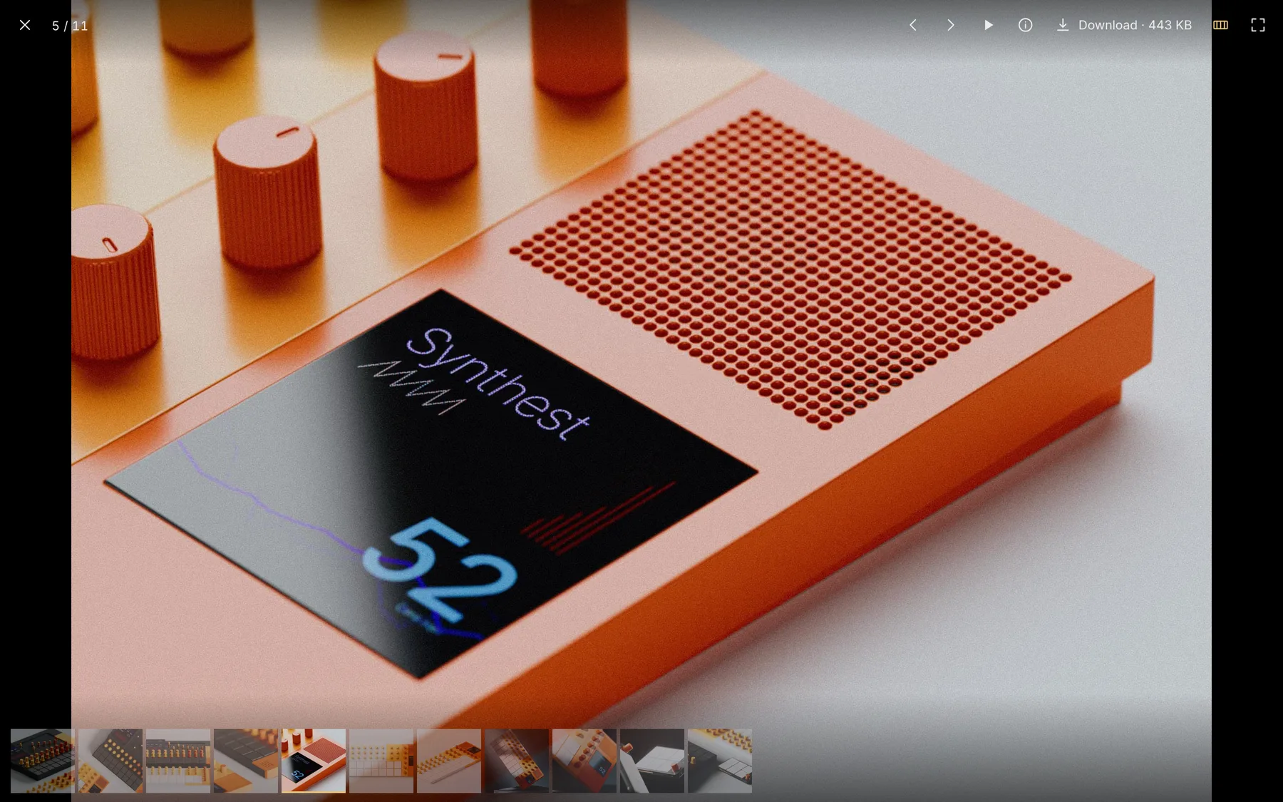 The same site with a photo open fullscreen, filmstrip along the bottom